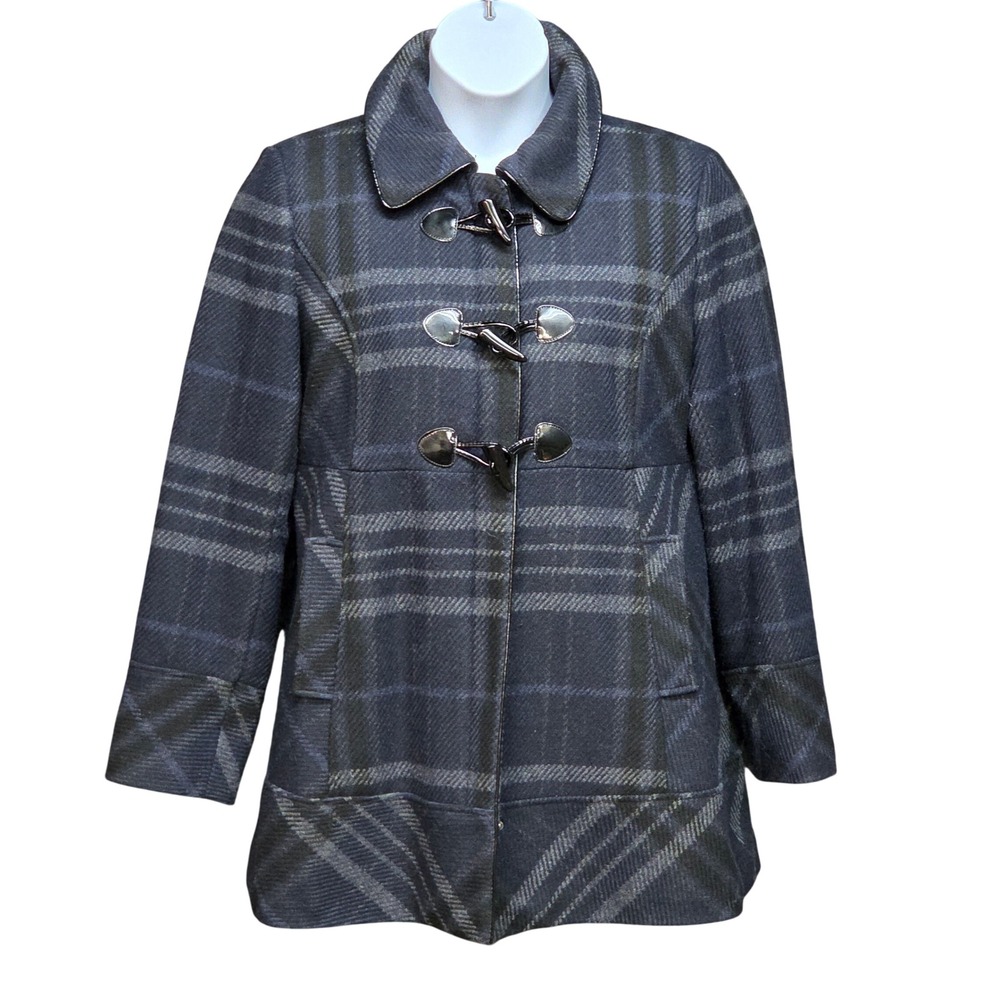 Guess Duffle Coat Women XL Blue Plaid ASO Elena Gilbert Vampire Diaries Y2K Wool